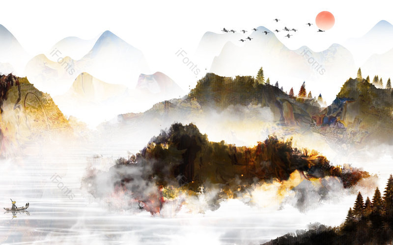 中国风手绘云雾风景山水插画背景设计,插画/手绘图,插画/手绘图库,插画/手绘图下载,插画/手绘